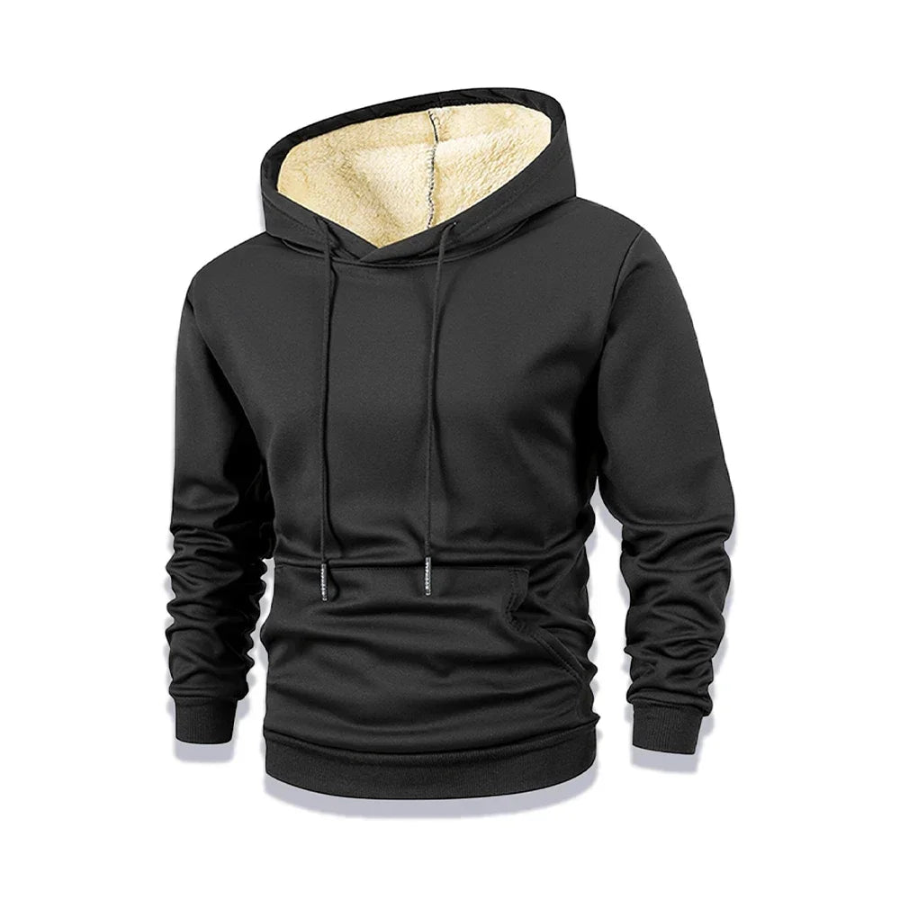 Men's New Winter Warm Fleece Lined Hoodied Thick Crew Neck Solid Basic Pullover Sweatshirt Thermal Comf Streatwear Tops Clothing